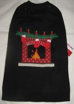 NWT SZ Medium Dog Christmas Black Sweater Fireplace Mantel 3-D X-mas Stockings M - £6.74 GBP