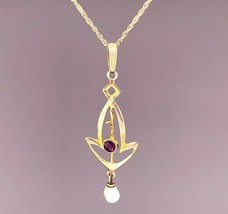 10K Yellow Gold Victorian Lavaliere Pendant with Purple Paste Stone (#J4... - $4,240.37 MXN