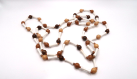 Vintage Long Mid Century Modern Wood And White Bead Necklace 44&quot; - £23.79 GBP