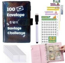 100 Envelope Challenge Binder 5-in-1 Budget Planner Shining Silver - $156.16 MXN