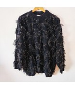 *READ VTG Just For Women Fuzzy Tinsel Gold Black Knit Sweater Metallic 8... - $41.03 CAD