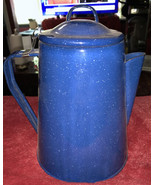 Vintage Enamel Graniteware Blue Metal Coffee Pot Speckled Large - $17.70