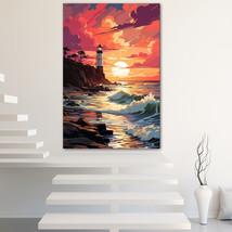 Sunset Lighthouse Canvas Painting Wall Art Poster Landscape Canvas Print Picture - $13.71+