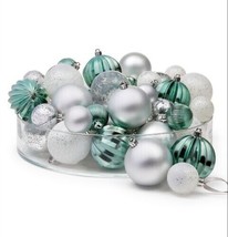 Holiday Lane Cozy Christmas Set of 50 Shatterproof White, Green &amp; Silver... - £27.65 GBP