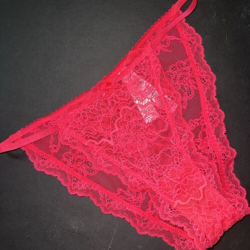 Victoria&#39;s Secret S PANTY string bikini CORAL PINK NEON LACE DREAM ANGELS - $16.82