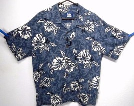Toes On The Nose Mens Large S/S Button Front Blue Cotton Blend Floral Camp Shirt - £27.49 GBP