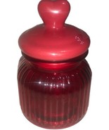 Valentine&#39;s 6”H RED GLASS HEART CONTAINER JAR CANISTER STORAGE W Lid NEW... - $14.73