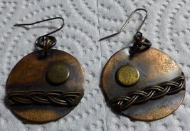 Vintage Copper Circular Pierced Earrings Moon Over Water - £7.94 GBP