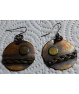 Vintage Copper Circular Pierced Earrings Moon Over Water - £7.82 GBP
