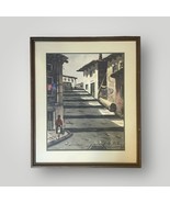 Watercolor Painting European Village Street Scene Architecture Framed Si... - £158.06 GBP
