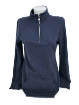 Victoria&#39;s Secret Dark Blue Heather Quarter Zip Soft Cotton Fleece Sweatshirt S - £17.13 GBP