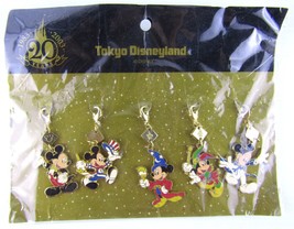 2003 Tokyo Disneyland 20th Anniversary 5 Mickey Clip Chain Pin Set Disne... - $81.97
