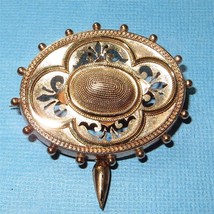 Antique Victorian Brooch Pendant 14K Gold Taille D&#39;Epargne Mourning 10.8g  1.5&quot; - £264.41 GBP