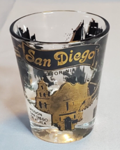 Vintage Shot Glass San Diego California Black &amp; Gold Graphics Mid Century - £9.26 GBP