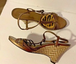 Worthington Bronze Shoes Wedges Heel  Sz 8.5 M Wicker Weave Heel - $29.69