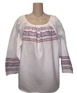 Ann Taylor Top Women’s White Embroidered Fiesta Peasant Boho Cottage Blo... - $11.75