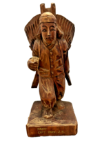 Vtg Hand Carved Wood Man Statue with Pack 8 1/4 Inch Tall Capt Park JK Figurine - $56.90