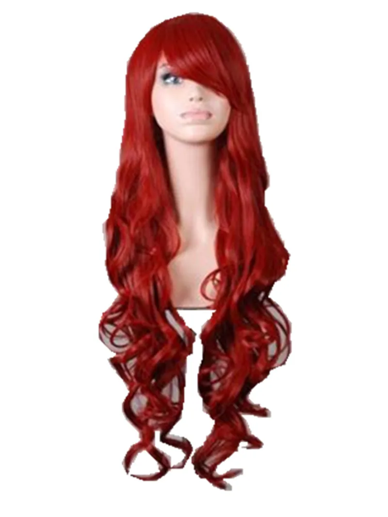 Cosplay Red Wig Fei-Show Synthetic Long Curly Halloween Women Blue Hair Carniv - $12.43