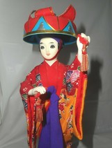 GEISHA GIRL Wedding Hat Tassels Colorful Kimono Wooden Stand Chinese Jap... - $15.74