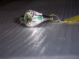 Rare Green Sillimanite Oval, Emerald &amp; Diamond Ring, Silver, Size 7, 1.19(Tcw) - £59.94 GBP
