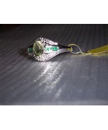 RARE GREEN SILLIMANITE OVAL, EMERALD &amp; DIAMOND RING, SILVER, SIZE 7, 1.1... - $102.91 CAD