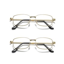 2 Pair Mens Square Metal Frame Golden Reading Glasses Classic Readers Ey... - $8.99