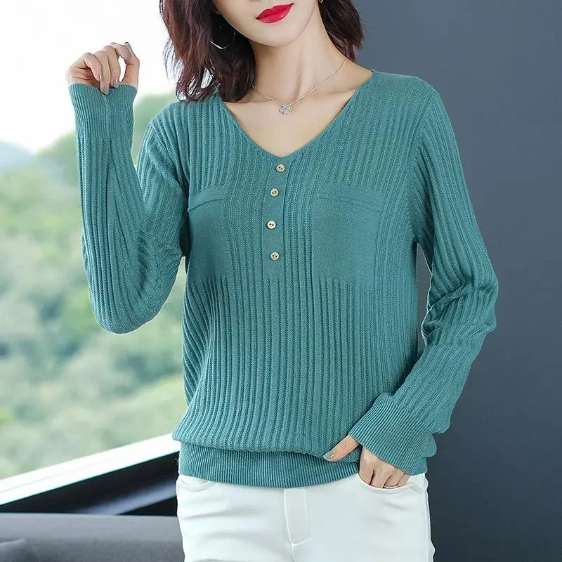 Korean Style V-neck Short Knit Tops Women Casual Loose Big Size Knit Pullover El - £98.88 GBP