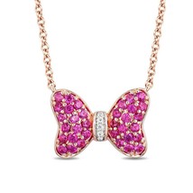 1.45CT Sapphire &amp; Diamond 14K Rose Gold Plated Minnie Mouse Bow Pendant Necklace - £58.81 GBP