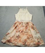 By &amp; BY Mini Dress Girls 11 Cream Pink Lace Floral Sleeveless Halter Bac... - $25.79