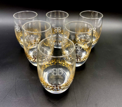 6- Baileys Irish Cream Gold Dot Confetti Etched Rocks Low Ball Glasses Barware - £48.54 GBP