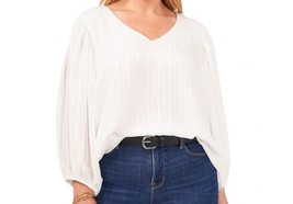 Vince Camuto V-Neck Blouse Ivory Striped Top Balloon Sleeves Holiday Wom... - $24.49