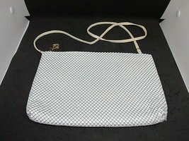 WHITING DAVIS Vintage White Metal Mesh Crossbody Shoulder Bag Leather St... - $29.95