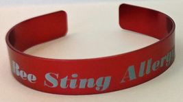 Medical Bee Sting Allergy Anodized Aluminum 1/2" x 7" Red Bracelet - $19.95