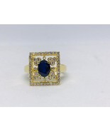 Natural blue sapphire ring with diamond in 14k solid gold - £1,754.19 GBP