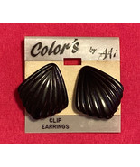 Vintage 1980s clip on earrings solid black plastic Colors by  AAi Hong Kong - $76.02 MXN