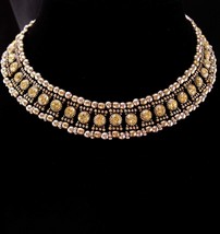 Vintage Cleopatra necklace - Dramatic multi facet Golden topaz rhinestone collar - £100.53 GBP