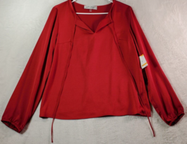 Kasper Blouse Top Womens Size Small Red Long Casual Sleeve Round Neck Drawstring - £15.86 GBP