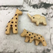 Miniature Wooden Safari Animals Lot Of 3 Giraffe Cheetah Elephant Collec... - £7.75 GBP
