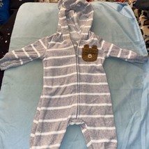 Carter’s Baby Boy One Piece Hooded Pajamas Gray White Stripes Bear NB Newborn - £3.90 GBP
