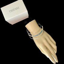 Trifari Bracelet Jewelry Silver &amp; Blue  3 piece set VINTAGE Stackable  NEW - £8.88 GBP