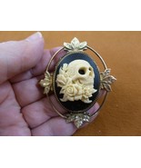 CM188-2 Skull Rose Day of the Dead sugar white + black CAMEO Pin Pendant... - $496.68 MXN
