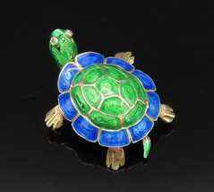 14K GOLD - Vintage Enamel Turtle &amp; Genuine Diamond Eyes Brooch Pin - GB172 - $695.82