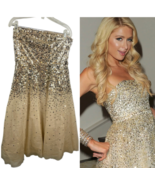 BCBG MaxAzria Dress Strapless Sequin Tulle Tan Gold Formal 6 Fairycore Y2K - $99.89