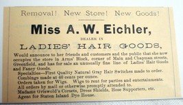 1889 Ad Miss A. W. Eichler Ladies&#39; Hair Goods, Greenfield, Mass. - $7.99