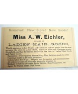 1889 Ad Miss A. W. Eichler Ladies&#39; Hair Goods, Greenfield, Mass. - £6.28 GBP