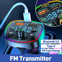 Bluetooth 5.0 Car Wireless Fm Transmitter Adapter Dual Usb Pd Charger Ha... - £16.66 GBP
