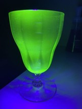 Vintage Uranium Glass Parfait Cup 5 3/8&quot; Tall 3&quot; Sundae Goblet Clear Ste... - $24.49