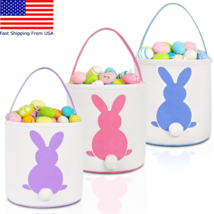 3 Pack Easter Bunny Baskets for Kids Canvas Eggs Hunt Bag Rabbit Gifts Toys - £33.03 GBP