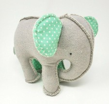 8&quot; The Land Of Nod Grey &amp; Teal Baby Elephant Stuffed Animal Plush Toy Room Decor - £21.95 GBP