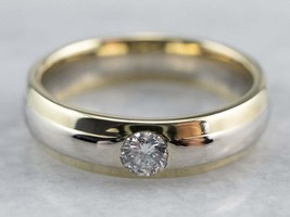 0.25Ct Natural Moissanite Flush Set Women Wedding Ring in 14K Two Tone Gold Over - £90.90 GBP